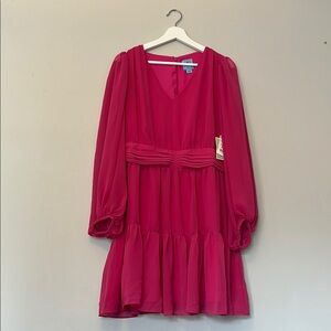 CeCe Vibrant Pink Pleated Dress
